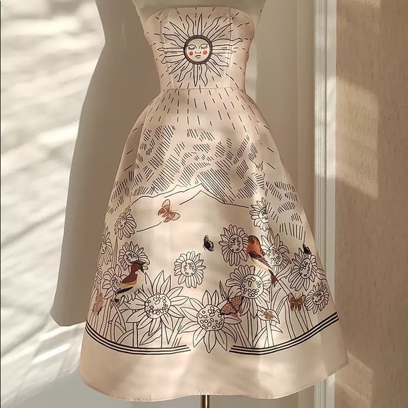 Solairè Runway Sexy Strapless Print Midi Dress, Boho Resortwear Luxury Gown - Picture 8 of 14